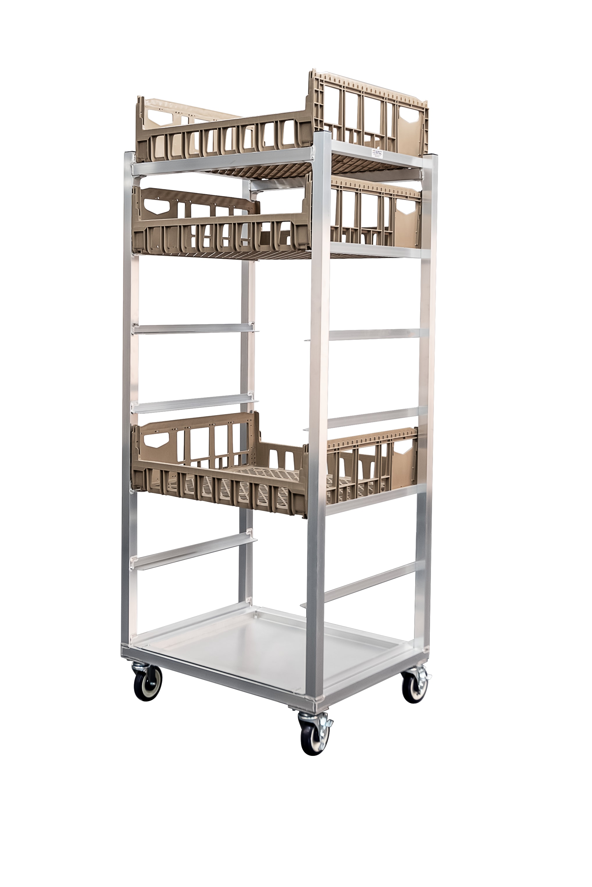 New Age Industrial 95136 7-Tier Mobile Heavy Duty Welded Aluminum End-Loading Produce Crisping Rack With Drip Tray
