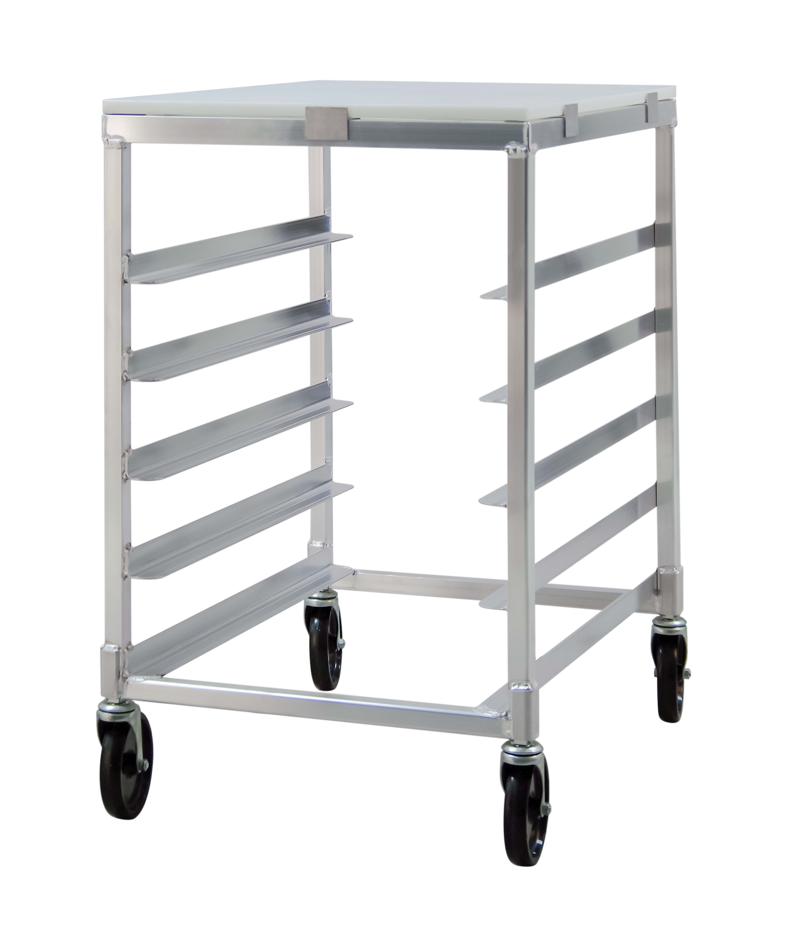 New Age Industrial 95958 Mobile Heavy Duty Welded Aluminum Half-Size End-Loading Sheet (Bun) Pan Rack With Removable HDPE Worktop