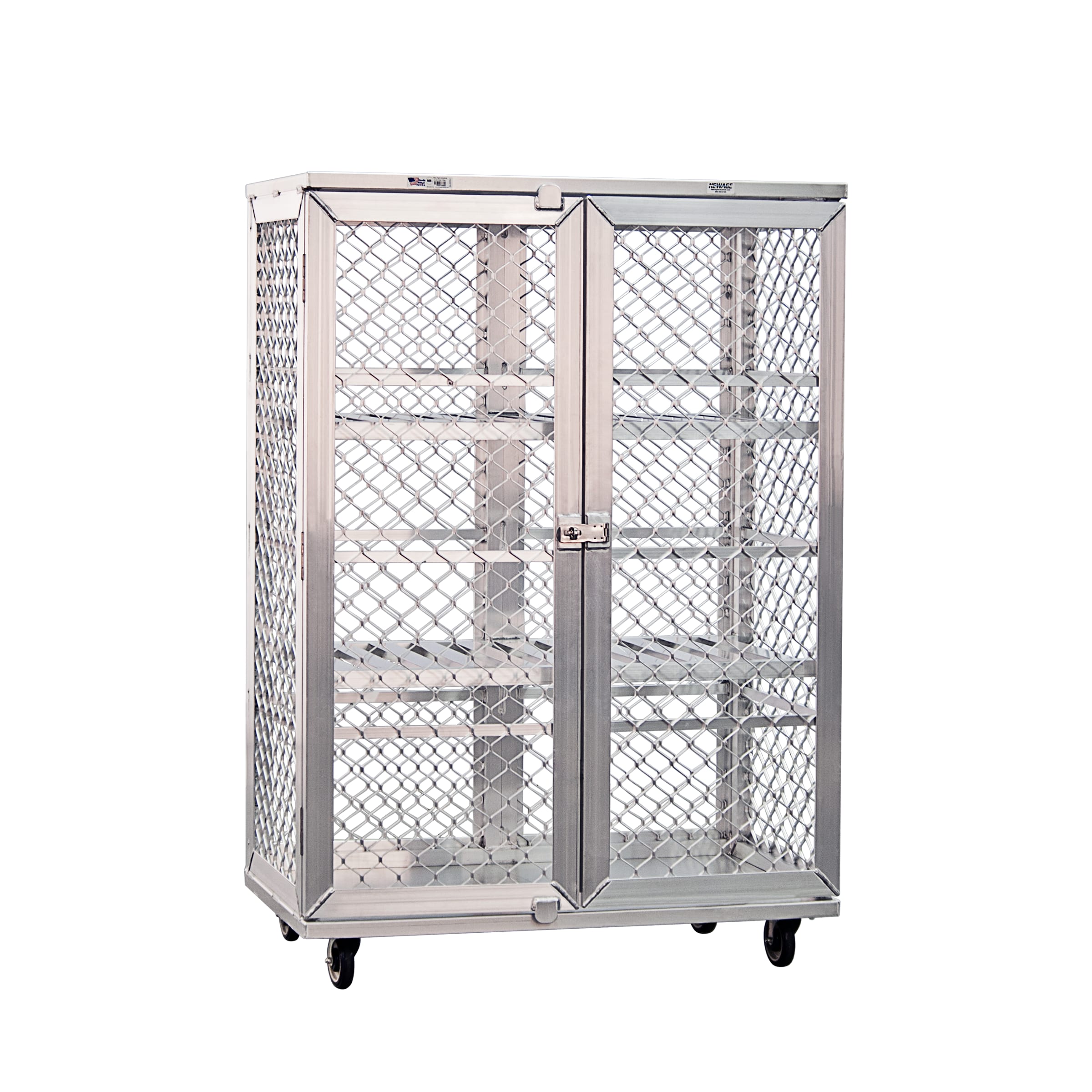 New Age Industrial 97621 Mobile Heavy Duty Welded Aluminum Security Cage With Amplimesh Double Doors & Shelves