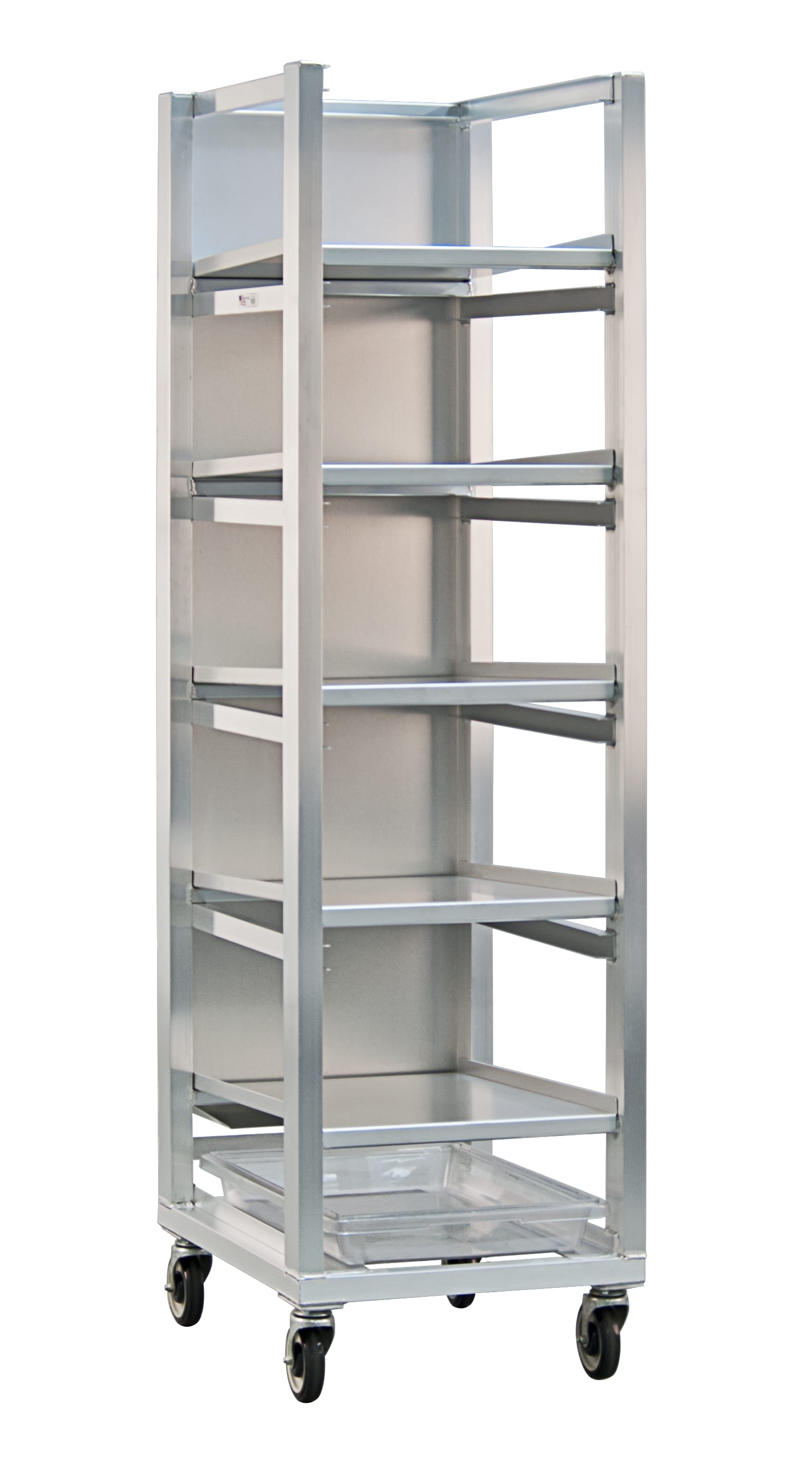 New Age Industrial 99554 5-Tier Mobile Heavy Duty Welded Aluminum Front-Loading Fish File Poly Food Storage Box Rack