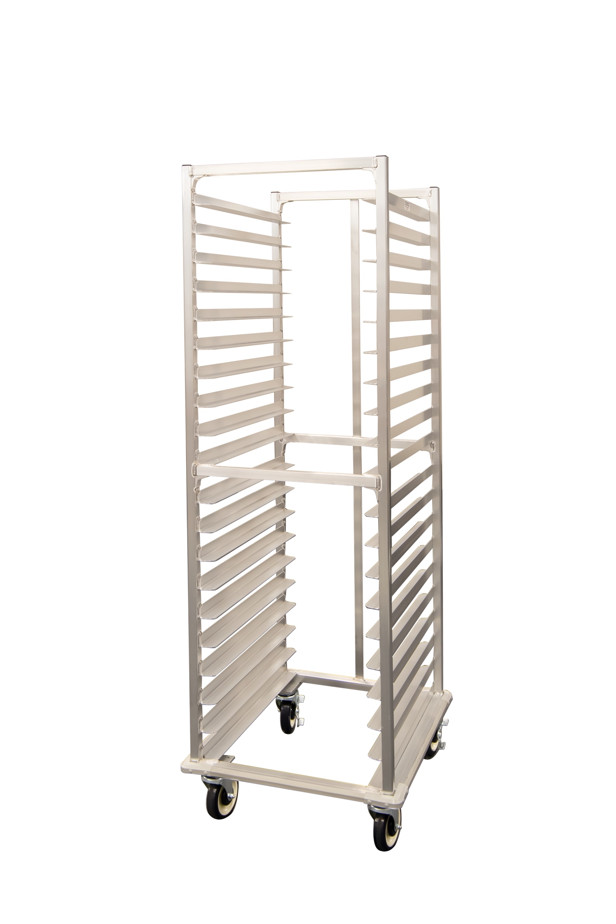 New Age Industrial 1331CLPBPS Mobile Heavy Duty Welded Aluminum Full-Size End-Loading Sheet Pan Rack With Caster Locks, Perimeter Bumper & Pan Stop
