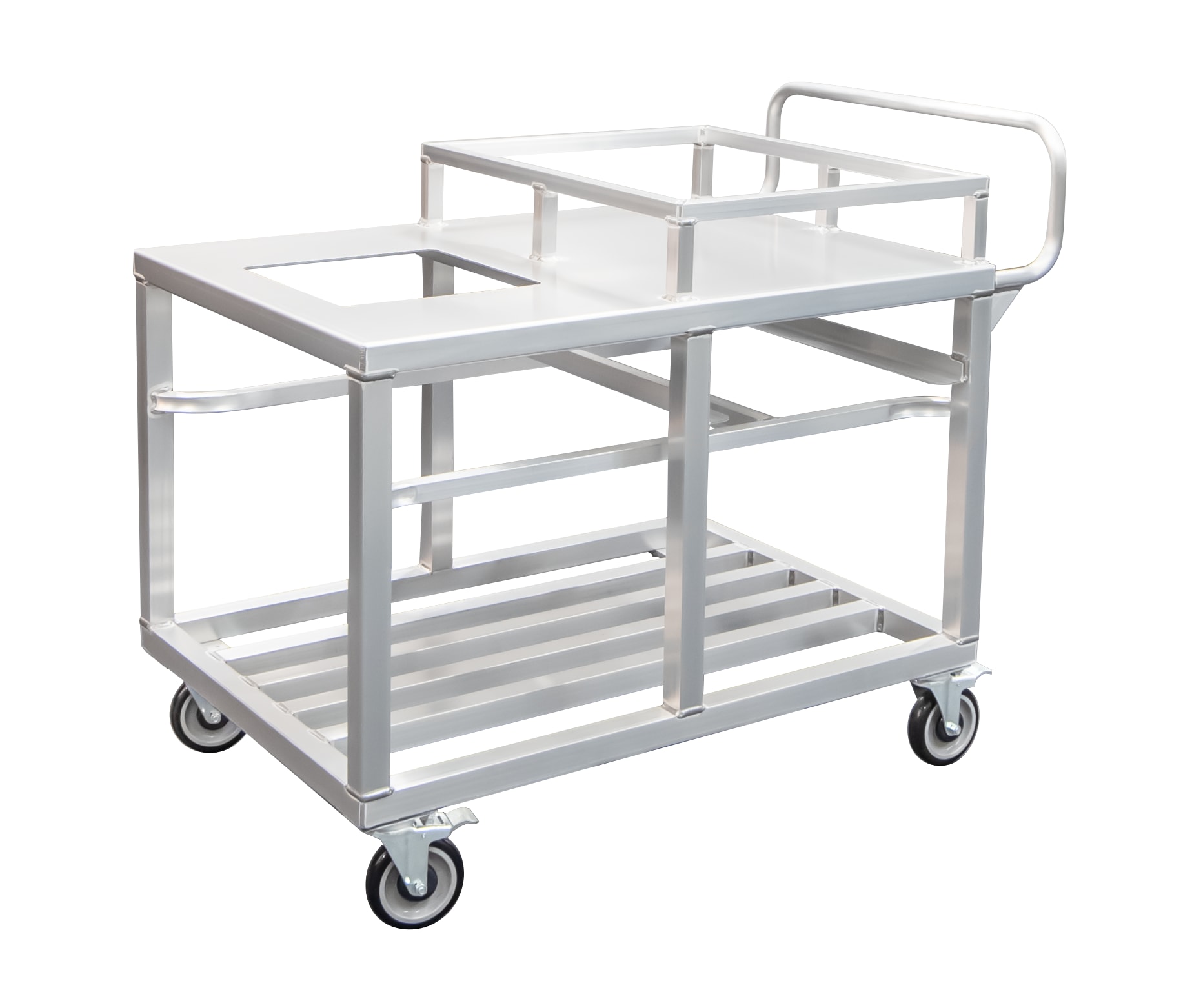 New Age Industrial 53757H Heavy Duty Welded Aluminum "Scrap and Stack" Mobile Buffet & Serving Line Clean-Up Cart With Welded Handle, Cutout Waste Chute & Top-Mounted Pan Rail
