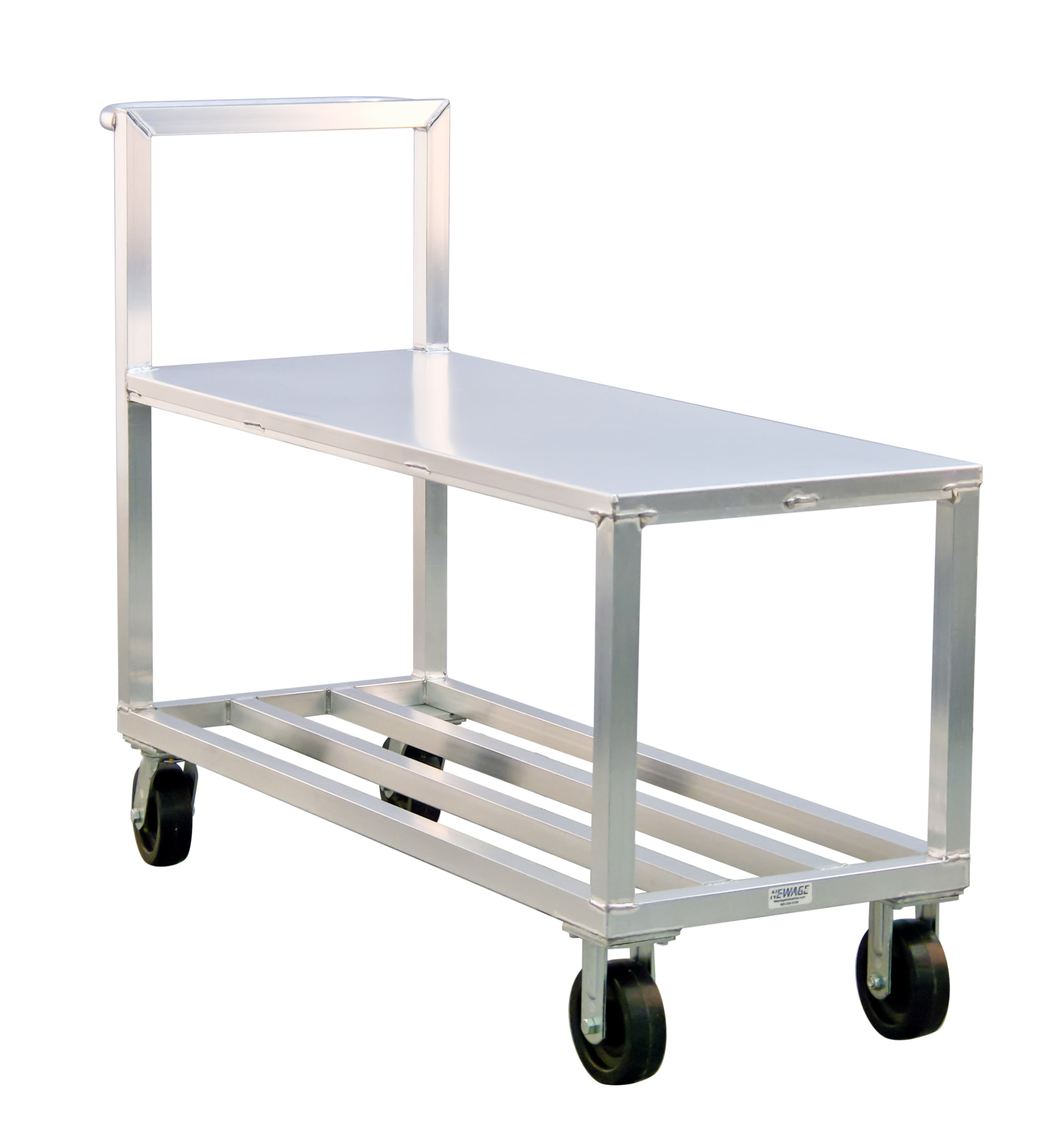 New Age Industrial NS557A 2-Tier Heavy Duty Welded Aluminum General Utility & Stocking Truck With Solid Top Shelf, HD-Bar Tubular Bottom Shelf & Push Handle