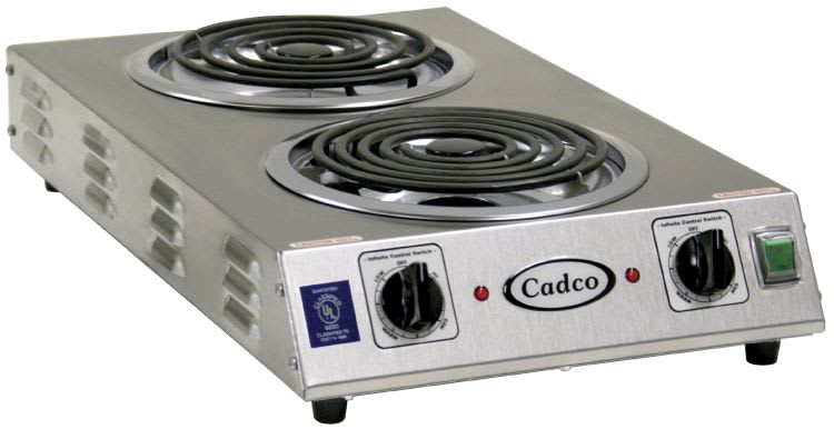 Cadco CDR-2TFB 13" Electric Double Countertop Hotplate, Front-to-Back Orientation, 220V