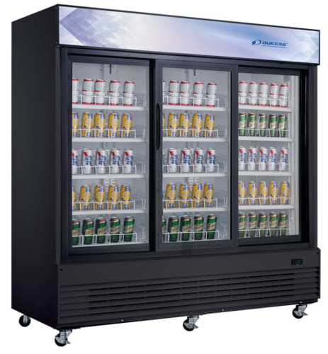 Dukers DSM-68SR Commercial Glass Sliding 3-Door Merchandiser Refrigerator