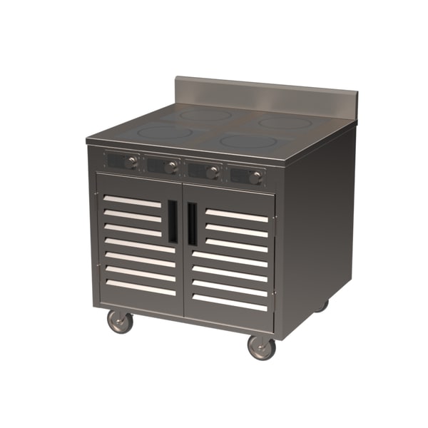 Spring USA BOH-2600DC BOH Series 36" 4-zone Flameless Cooking Induction Cart, 2600W w/Doors and Casters