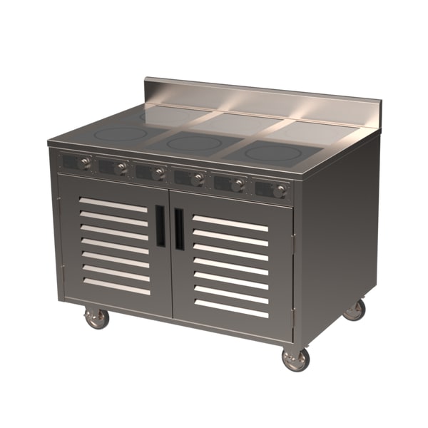 Spring USA BOH-3500DC-6 BOH Series 48" 6-zone Flameless Cooking Induction Cart, 3500W w/Doors and Casters