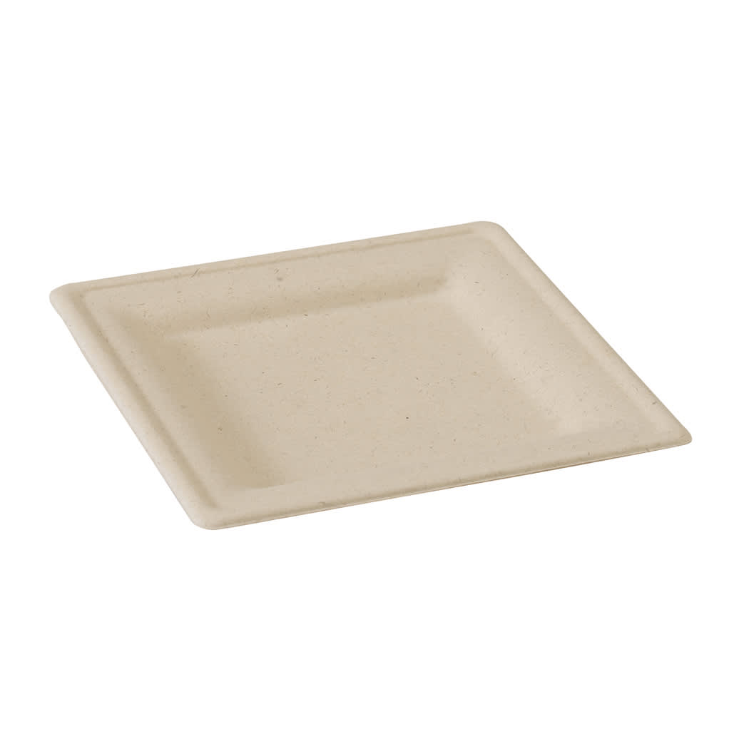 PacknWood 210APU2020ABRF Square Brown Sugarcane Plate (No added PFAs)