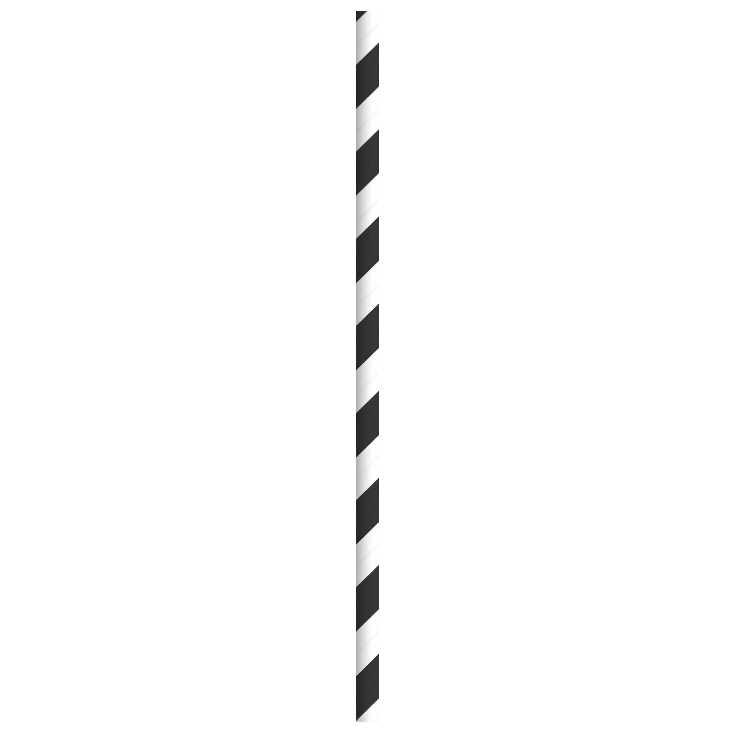 PacknWood 210CHP14BLKWT Durable Black & White Striped Cocktail Paper Straws - Wrapped