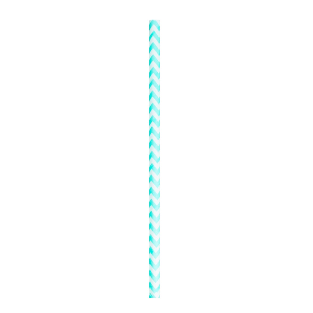 PacknWood 210CHP19CHTB Durable Teal Blue & White Design Paper Straws - Unwrapped