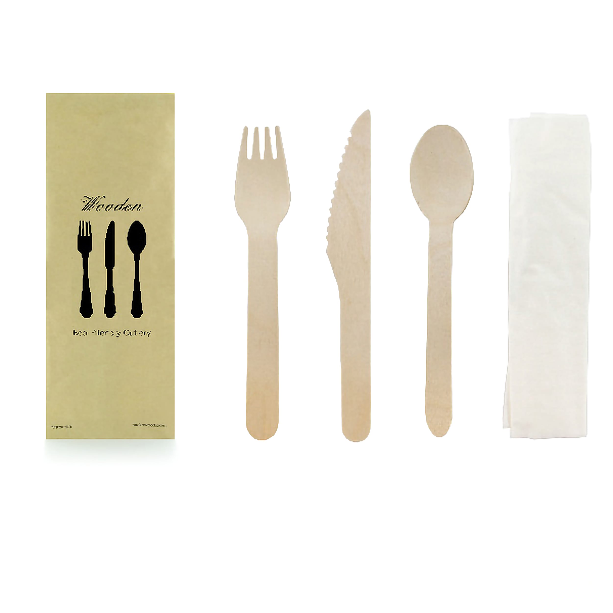 PacknWood 210COUVB4K Wooden Cutlery 4/1 kit (Knife + Fork + Spoon + Napkin)