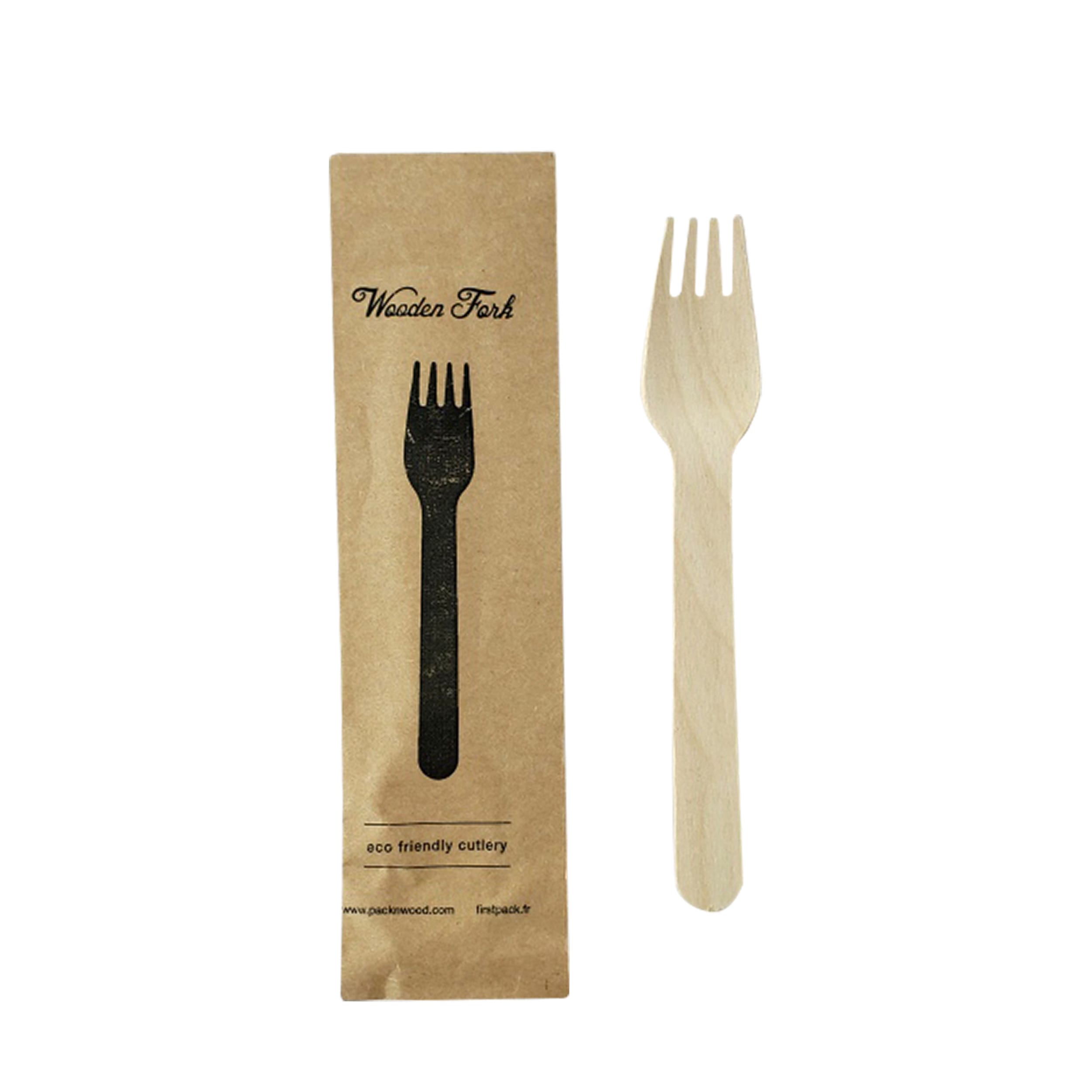 PacknWood 210CVB1W Wooden Fork Wrapped in Paper Wrapper