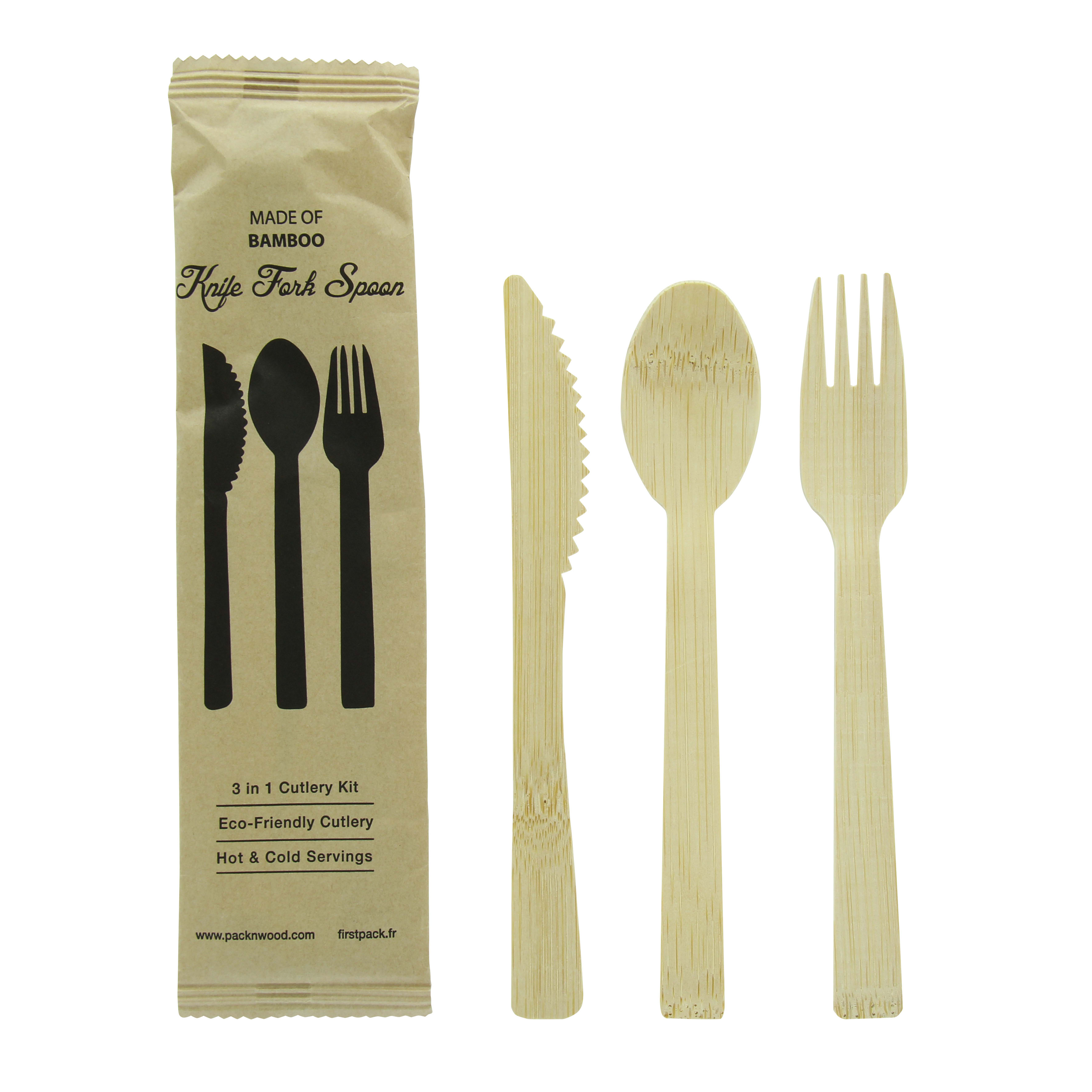 PacknWood 210CVBJNK3K Elegant and Sturdy Bamboo Cutlery Kit 3/1 (Knife, Fork, Spoon)