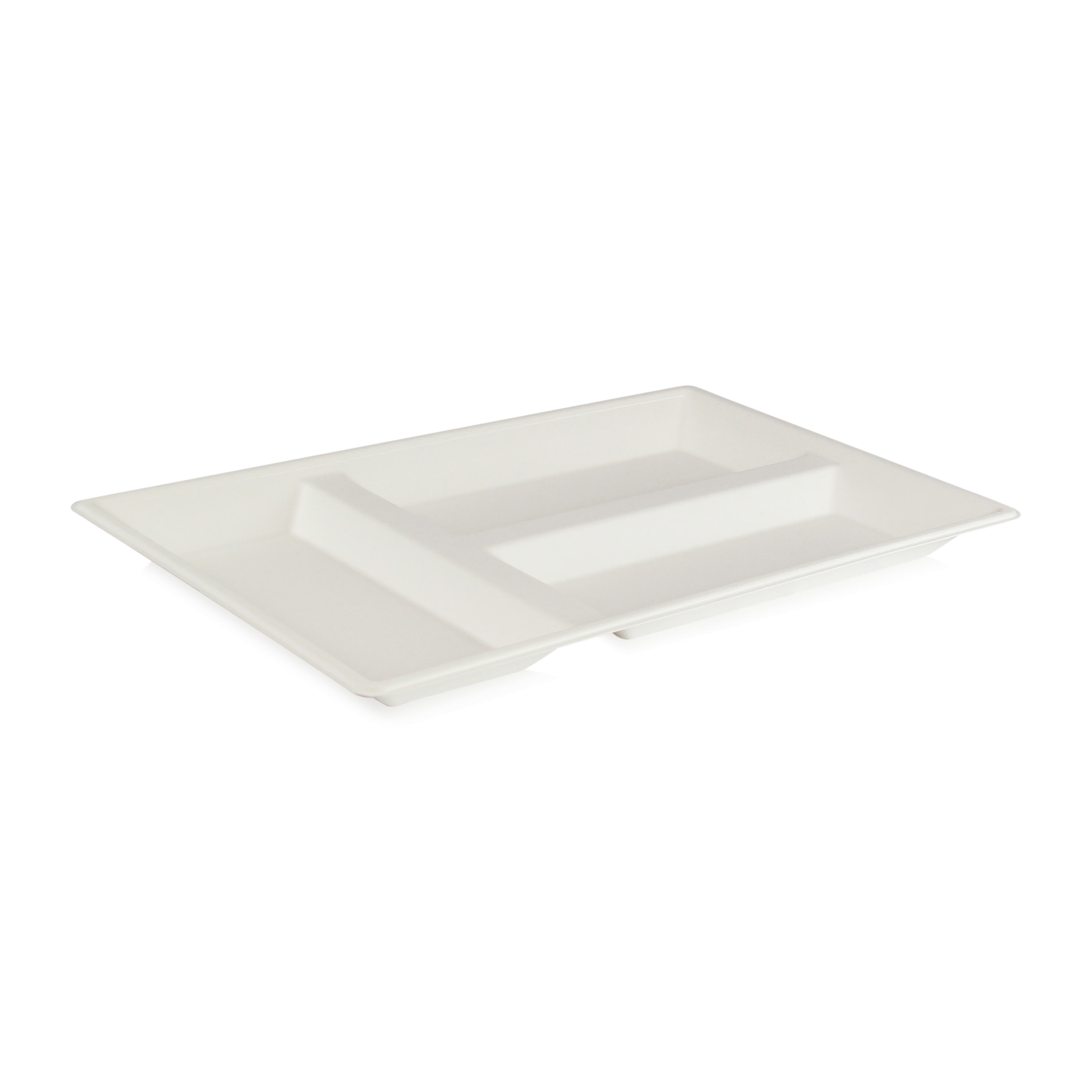 PacknWood 210ECOD4029F Eco-Design White Sugarcane Compartment Tray (No added PFAs)