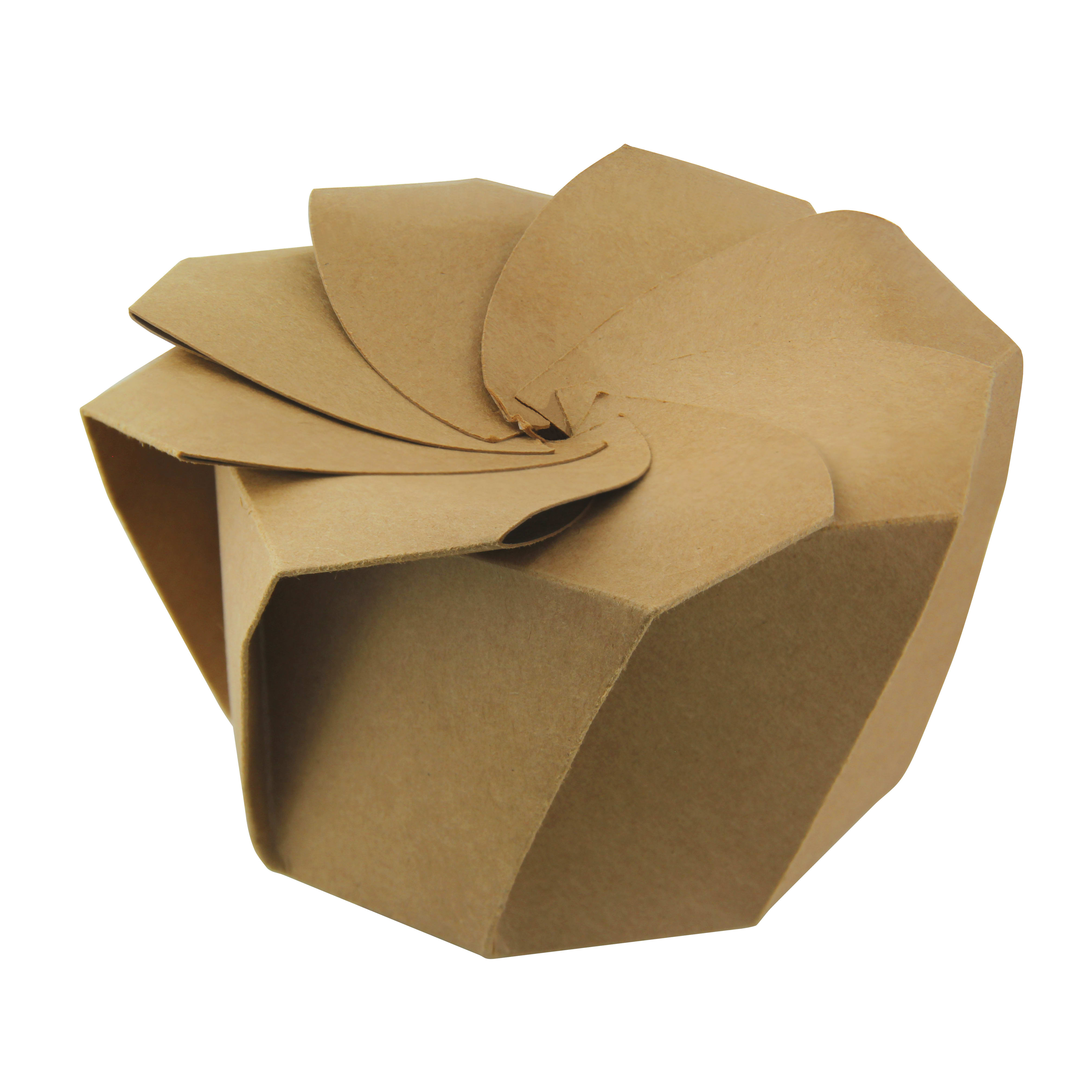 PacknWood 210GAMI750K Kraft Paperboard Salad Cup with Origami Folding Lid