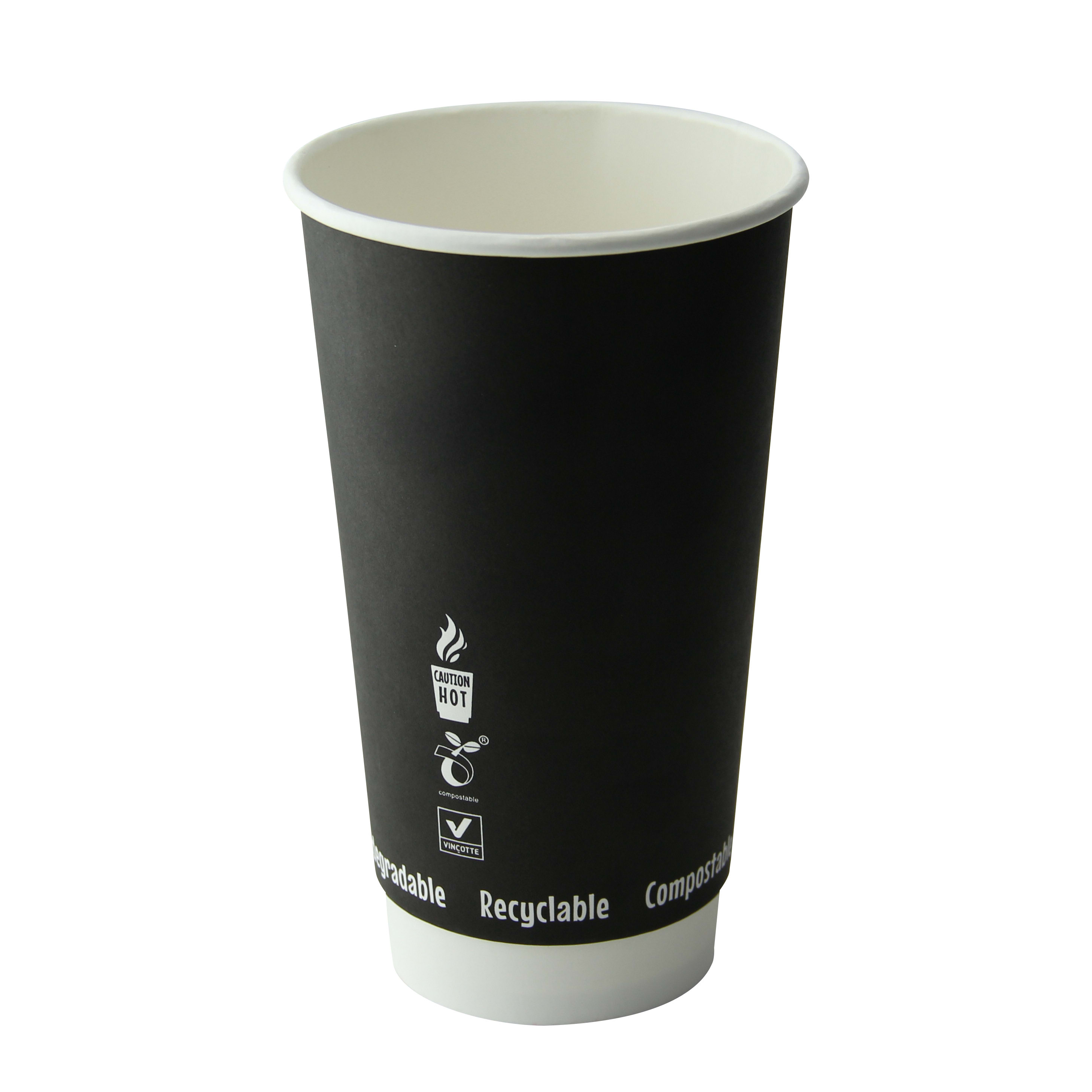 PacknWood 210GCDW20N Double Wall Black Compostable Paper Cup