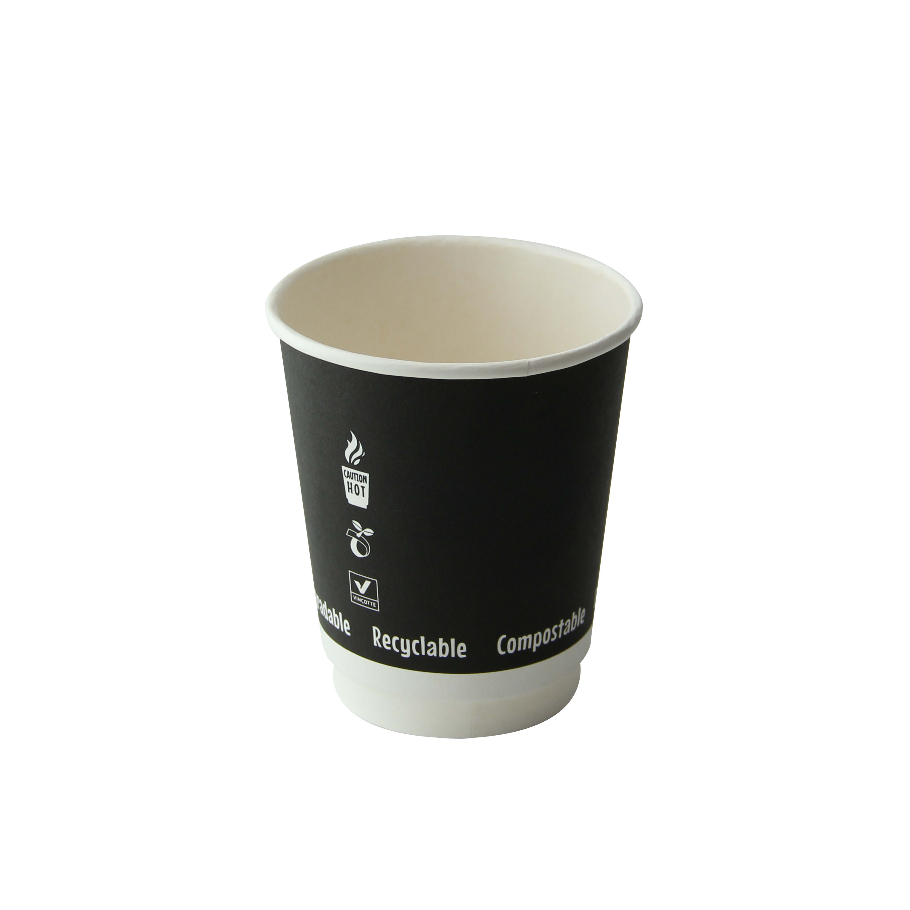 PacknWood 210GCDW8N Double Wall Black Compostable Paper Cup