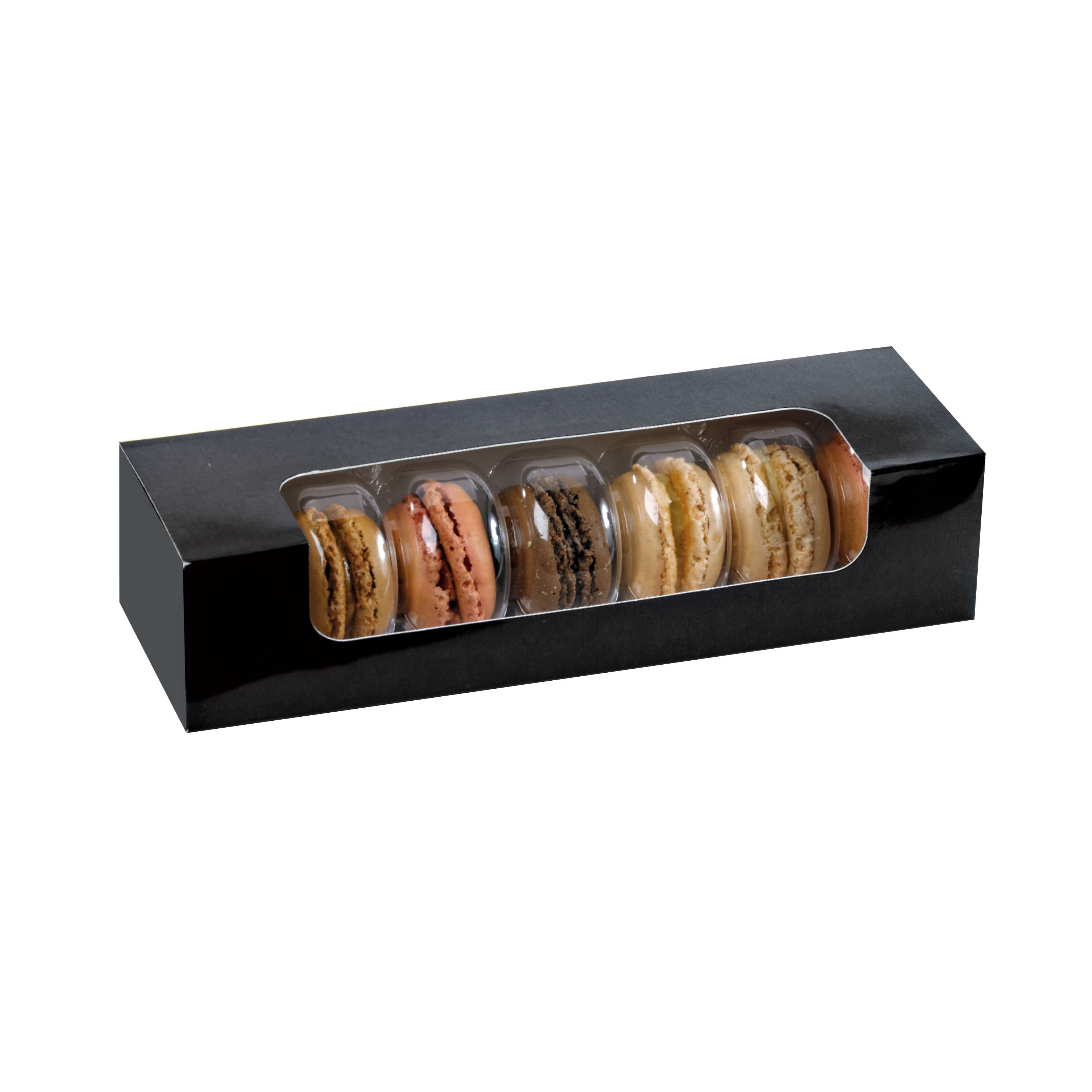 PacknWood 210MAC7F Black Box with PET Window for 7 Macarons