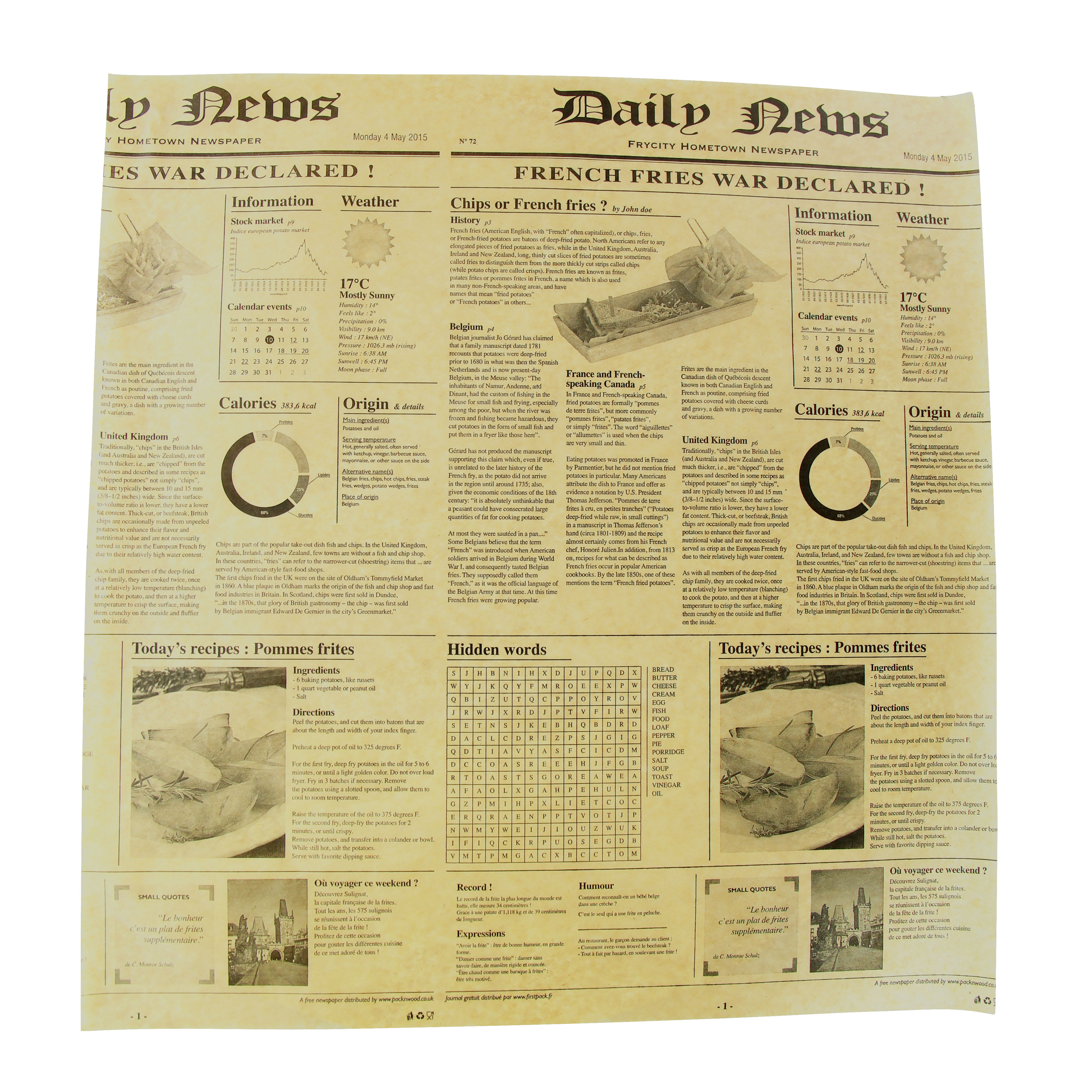 PacknWood 210PABK38L Greaseproof Kraft Paper with Newsprint Design