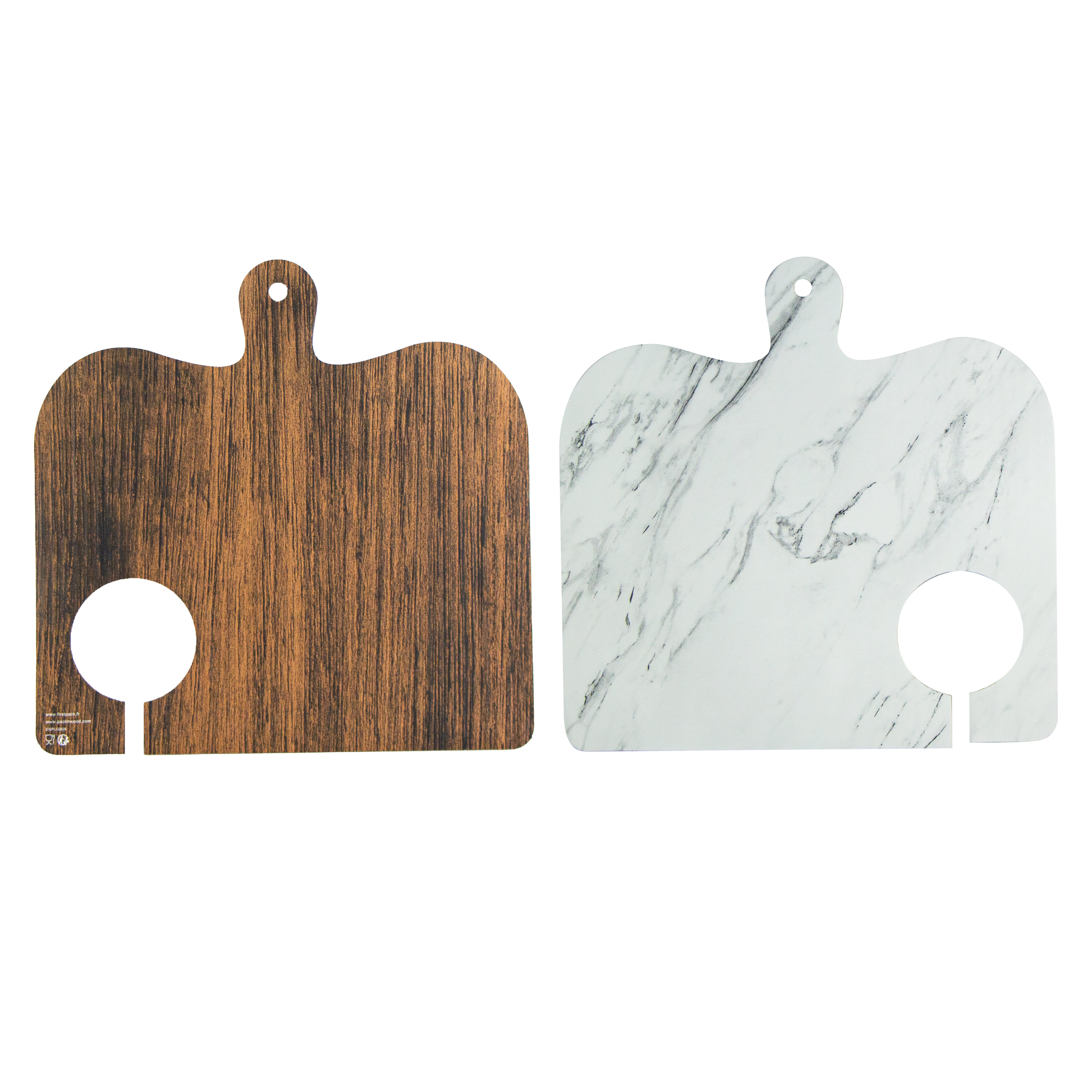 PacknWood 210PLO2828 Double Face Marble/Wooden Cardboard Planks For Mezze/Tapas With Hole
