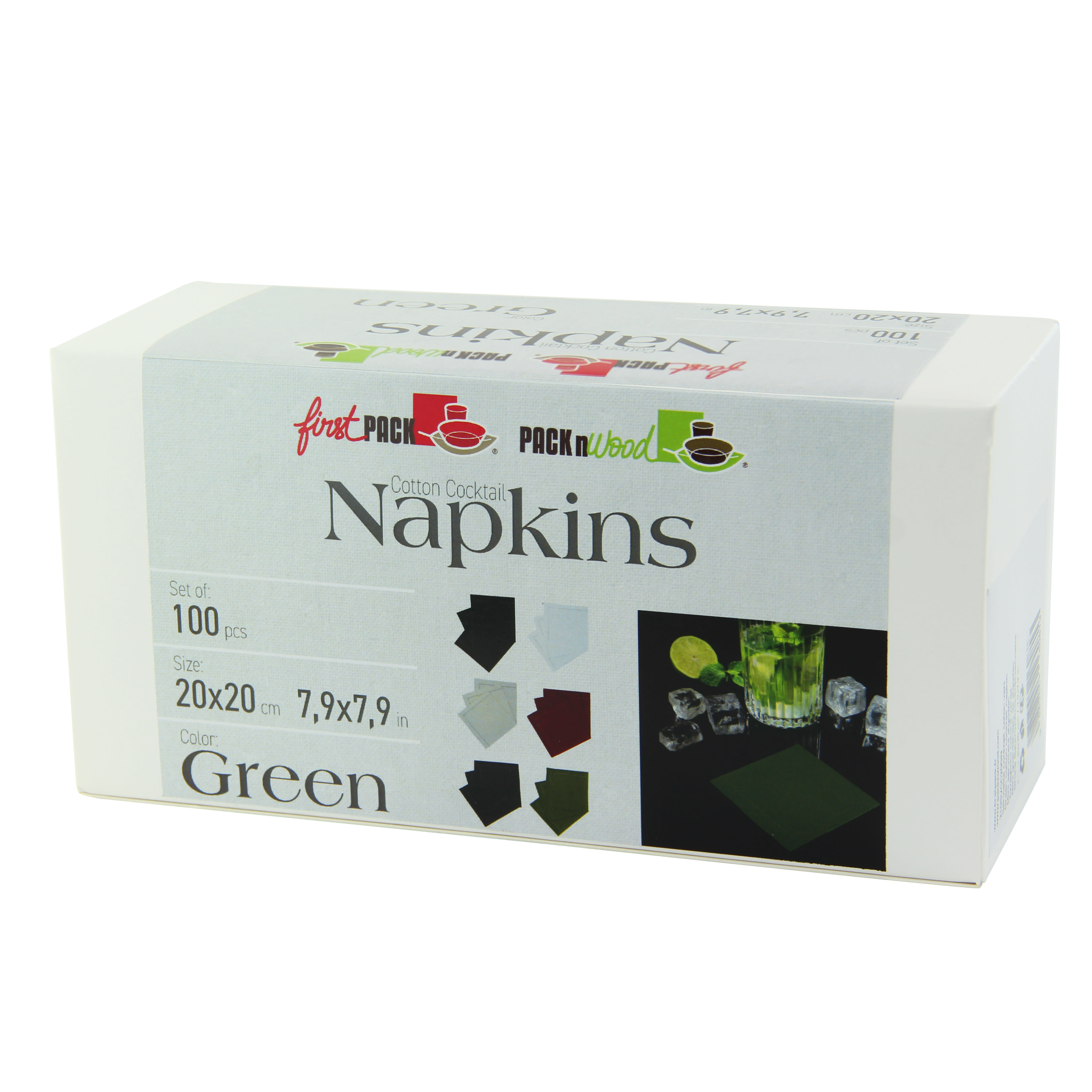 PacknWood 210SVCC20GN Luxury Olive Green Cotton Cocktail Napkin