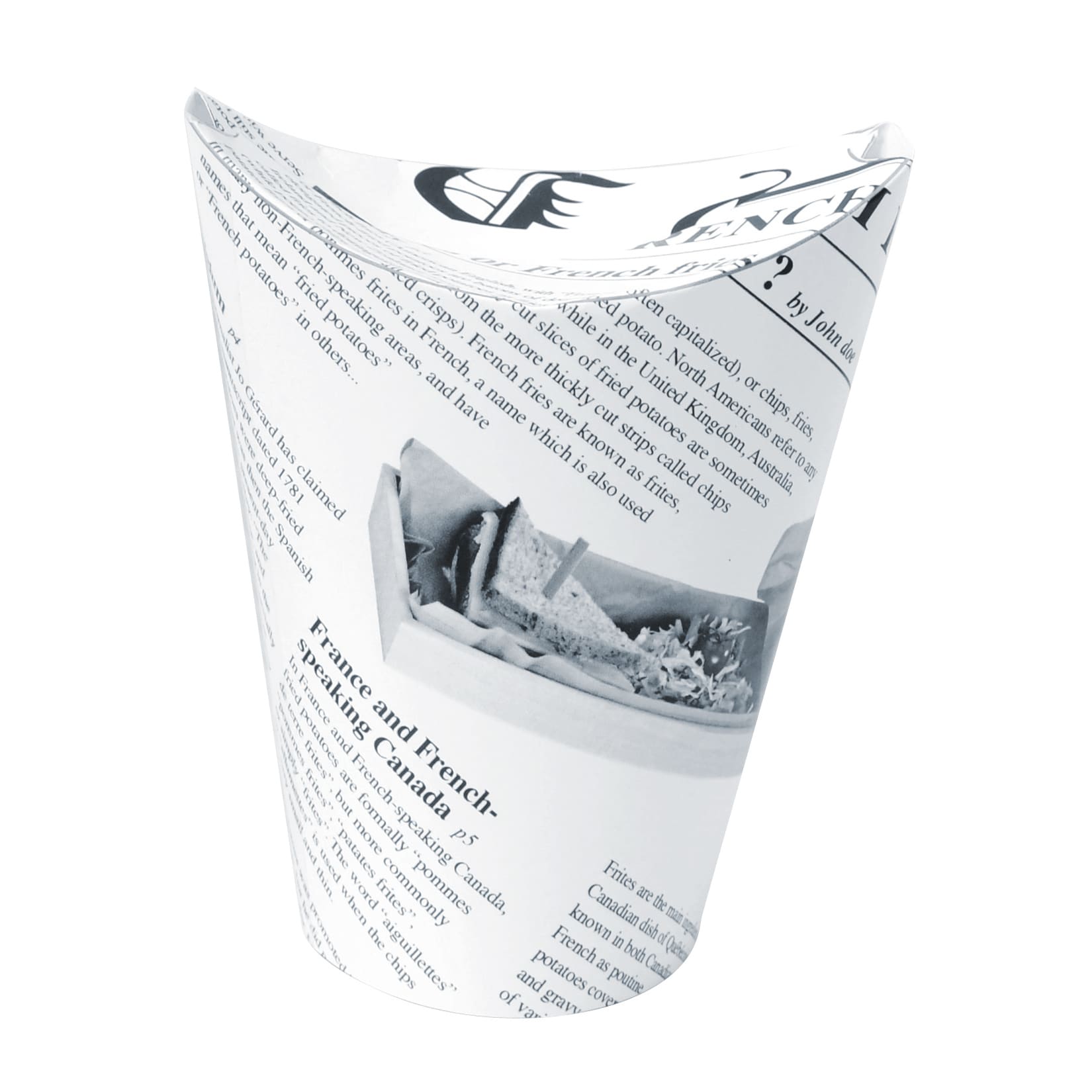 PacknWood 210TPASK16 HAPPY FRIES Newsprint Closable Perforated Snack Cup