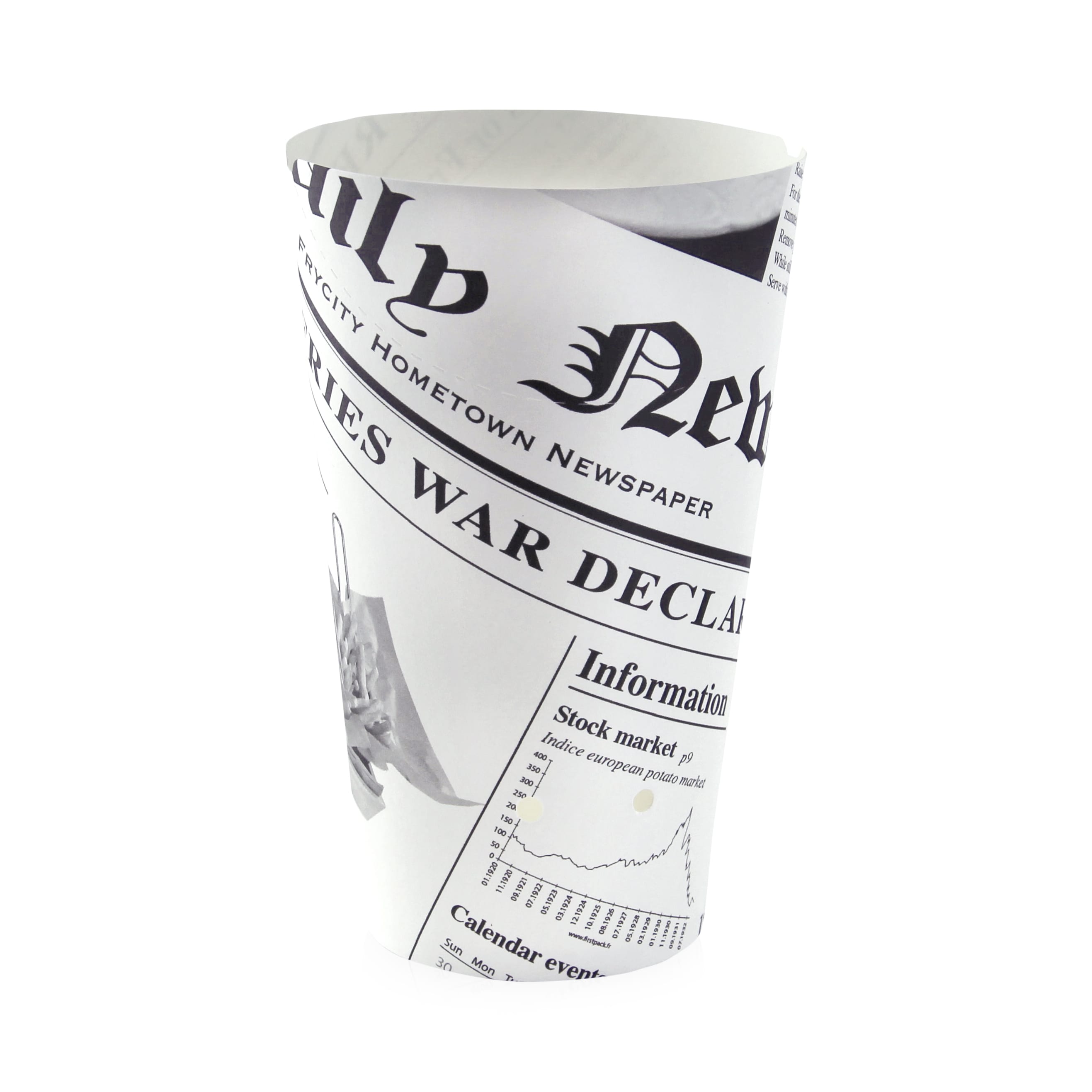 PacknWood 210TPASK20 HAPPY FRIES Newsprint Closable Perforated Snack Cup