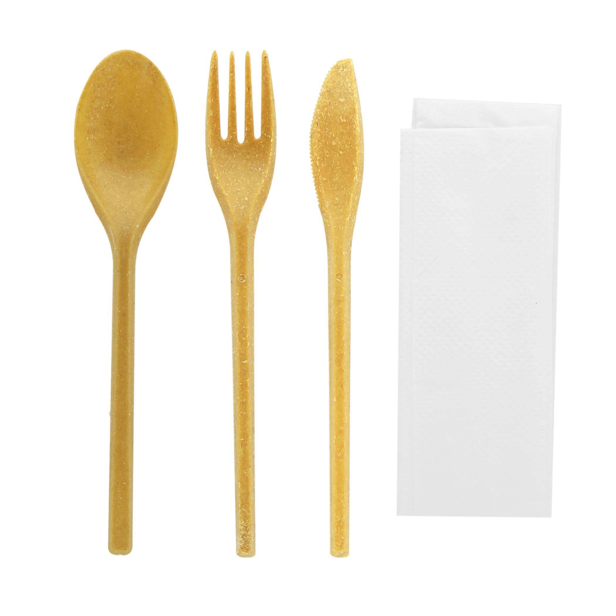 PacknWood 294COUVW4K Wood Fiber Composite Reusable Cutlery 4/1 kit (Knife + Fork + Spoon + Napkin)