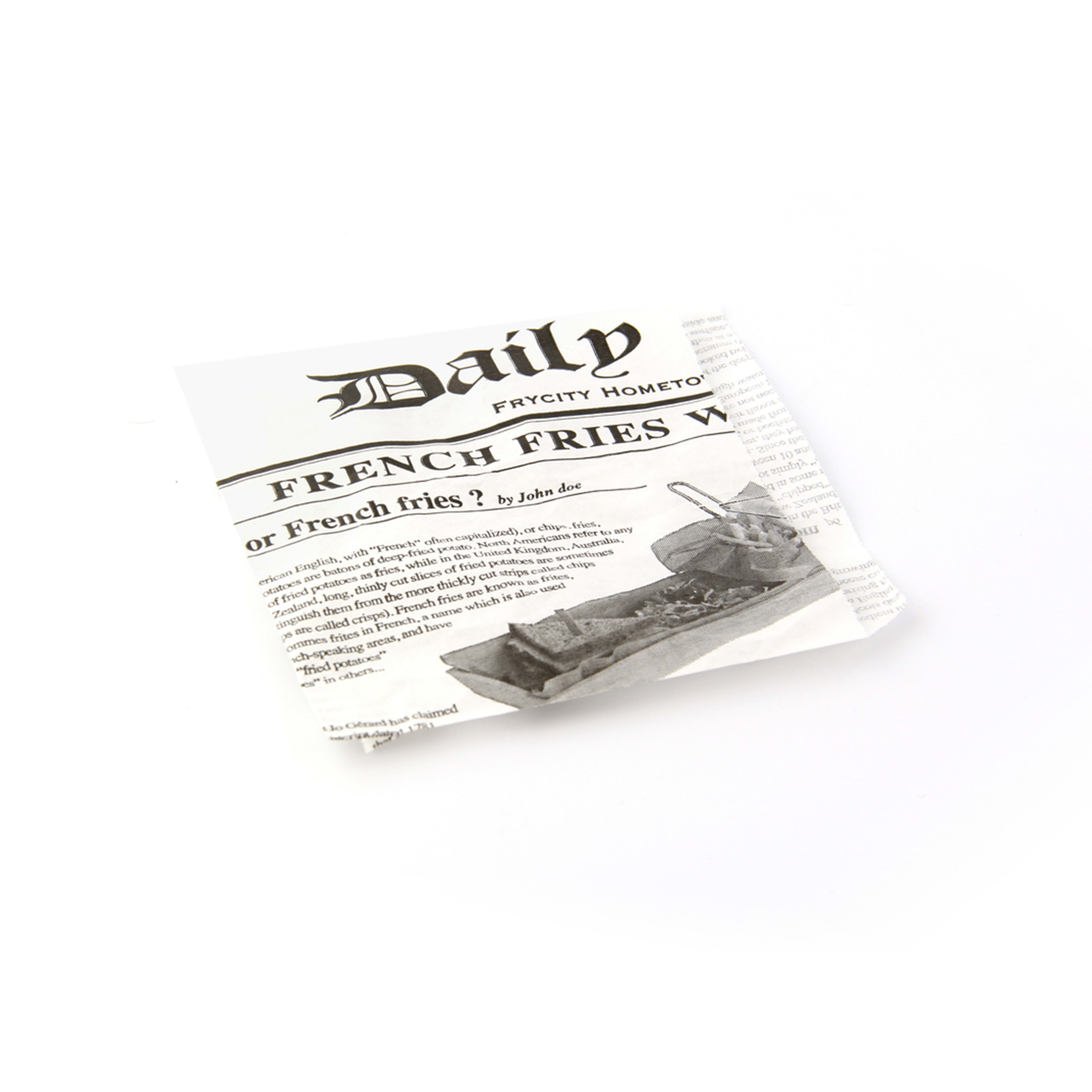 PacknWood 2CHPAPNEWS13 Greaseproof White Bag Opens 2 Sides with Newspaper Design