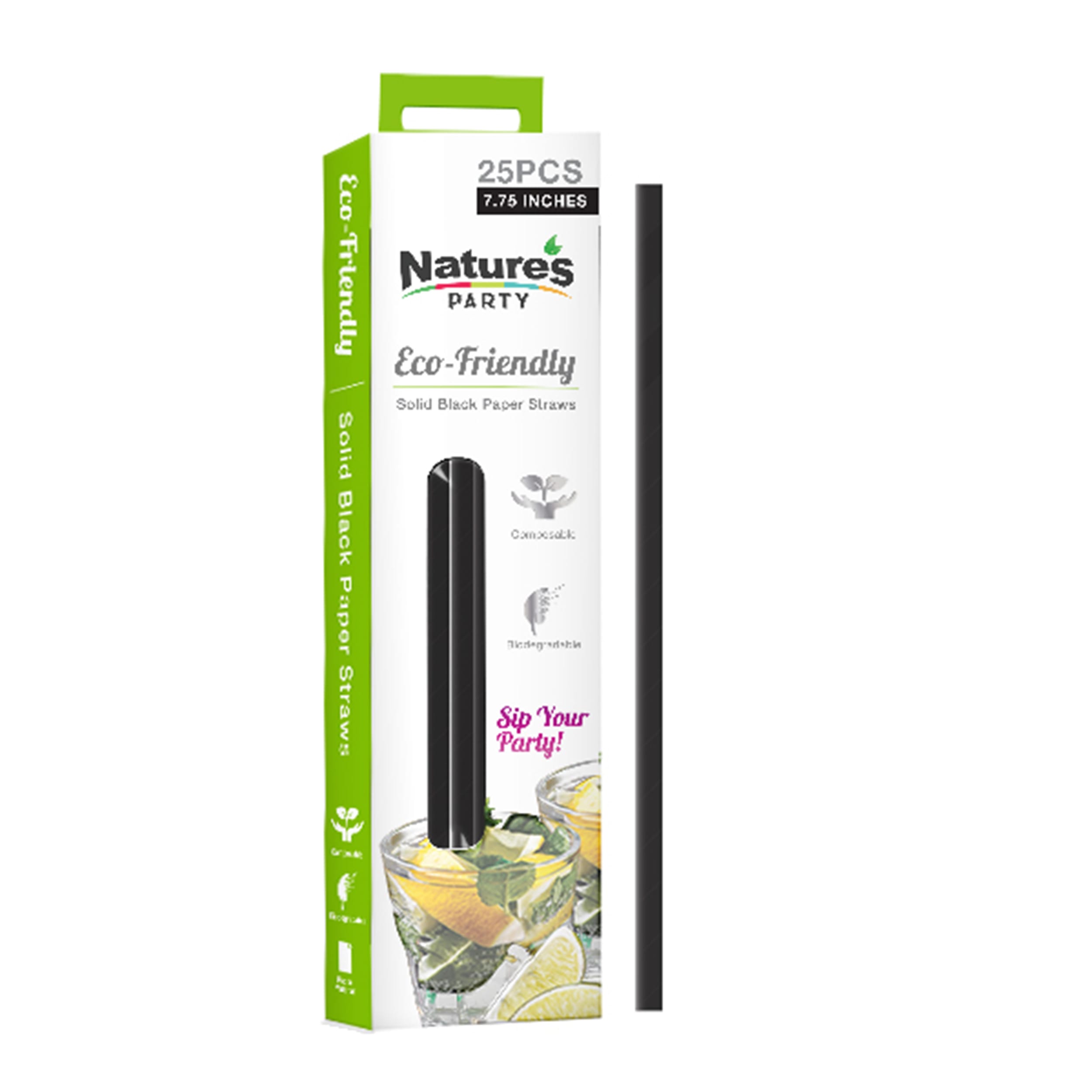 PacknWood 8NPCHP19FB1 Durable Full Black Paper Straws - Unwrapped
