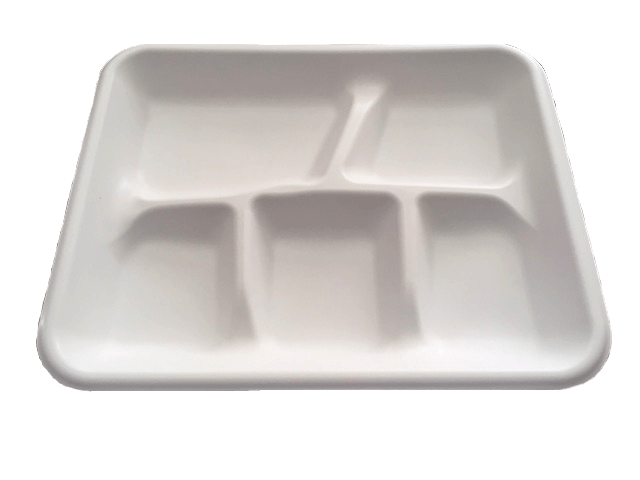 Empress E5221R 5 Compartment PP School Tray Mineral Filled Poly White