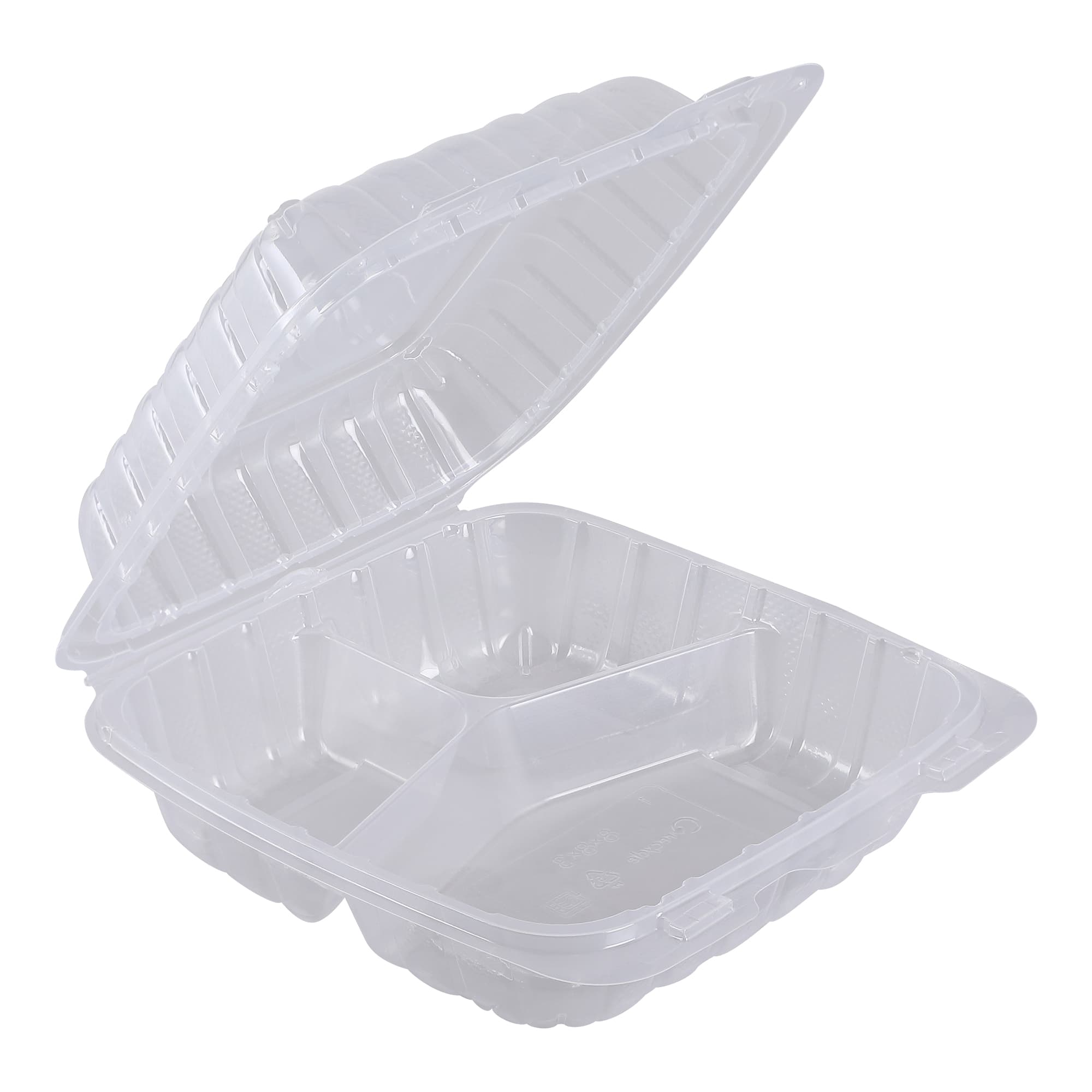 Empress ECLPPHL-83 PP Hinged Container Vented Clear 8" x 8" 3 Compartment