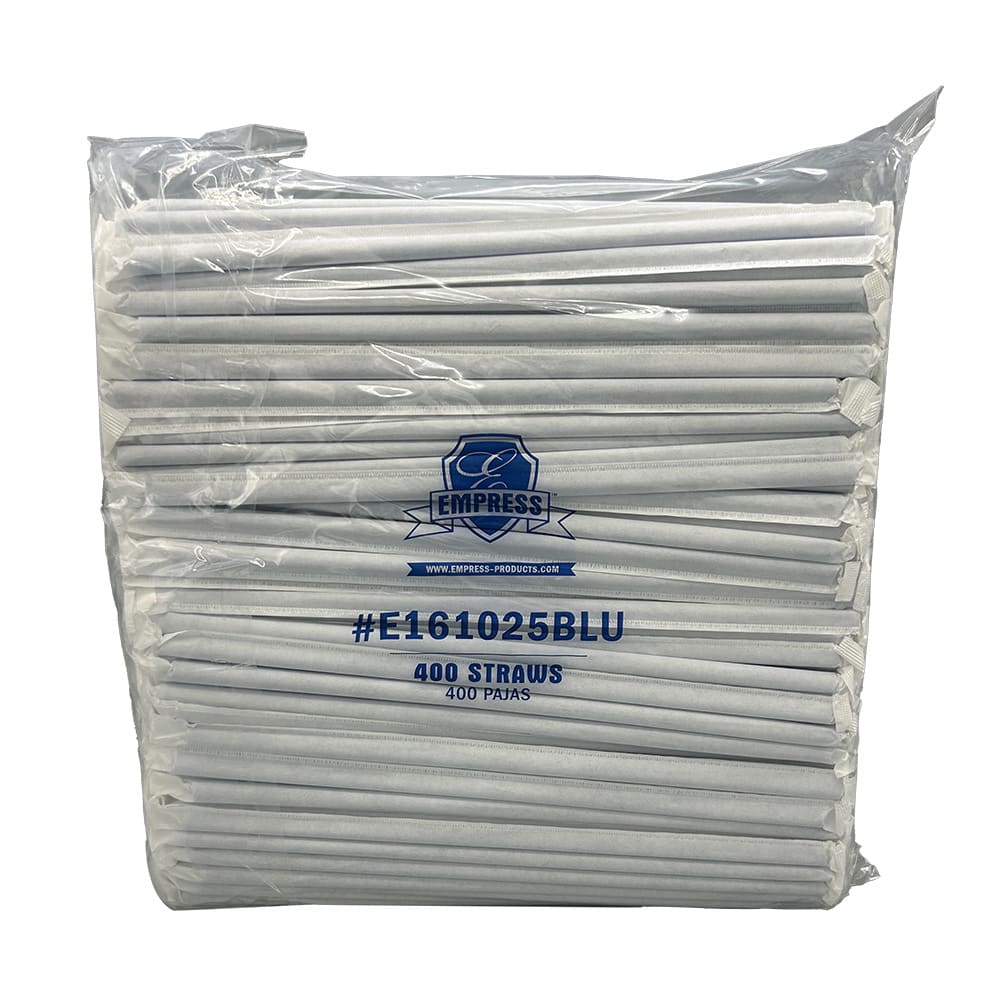 Empress E161025BLU Giant Paper Wrapped PP Straw 10.25" Dark Blue 7.4 mm Diameter