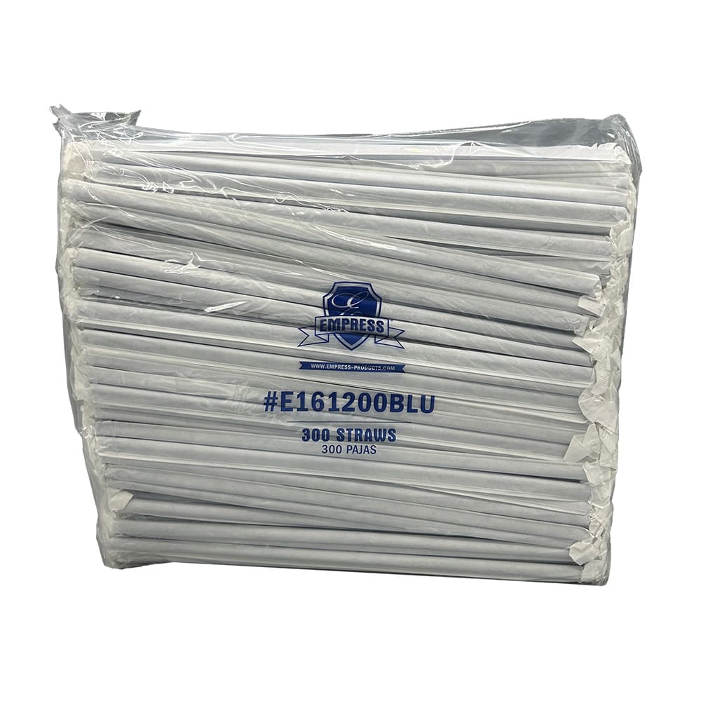 Empress E161200BLU Giant Paper Wrapped PP Straw 12" Dark Blue 7.4 mm Diameter