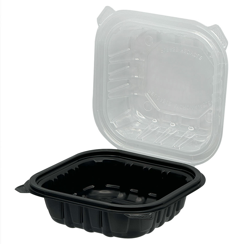 Empress EHLPPBKCL-66 PP Hinged Container Black/Clear Lid 6" x 6" x 3.25" , Vented