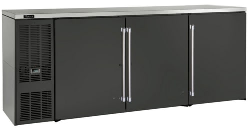 Perlick BBS84-BS-L-STK Refrigerated Back Bar Cabinet, 84" Wide, Three-Section, Black Solid Doors
