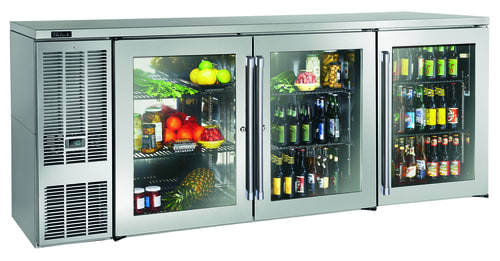 Perlick BBS84-SG-L-STK Refrigerated Back Bar Cabinet, 84" Wide, Stainless Steel, 3 Glass Doors