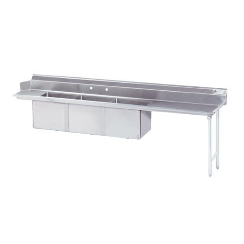 Advance Tabco DTC-3-1620-84R 83" Straight Dish Table - Right to Left, 15" Right Drainboard, (3) 16" x 20" x 14" Bowls