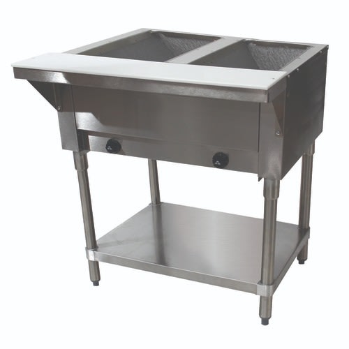 Advance Tabco HF-2G-NAT-X 2 Pan Natural Gas Hot Food Table Open Base - 7,000 BTU