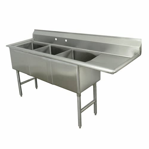 Advance Tabco FC-3-1515-15R-X Special Value Three Compartment Sink, 15" x 15" Bowls, with 15" Right Drainboard