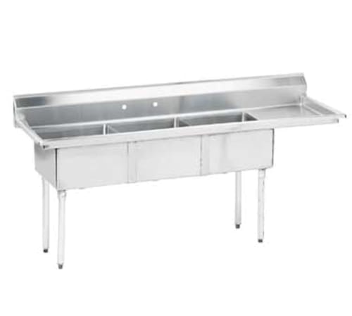 Advance Tabco FE-3-1515-15R-X Special Value Three Compartment Sink, 15" x 15" Bowls, with 15" Right Drainboard