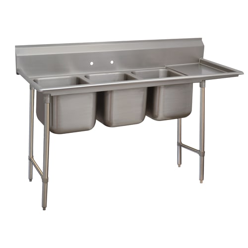 Advance Tabco T9-3-54-18R-X Special Value Regaline Three Compartment Sink, 16" x 20" Bowls, with 18" Right Drainboard