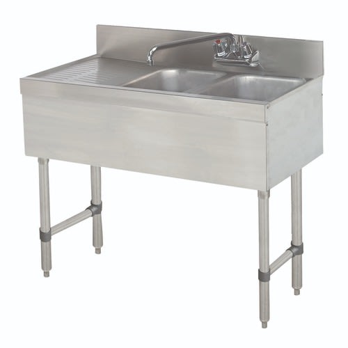 Advance Tabco SLB-32R-X Special Value Two Compartment Underbar Sink, 10" x 14" Bowls, with 9" Left Drainboard