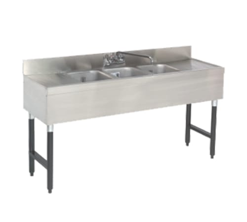 Advance Tabco SLB-63C-X Special Value Three Compartment Underbar Sink, 10" x 14" Bowls, with 18" Dual Drainboards