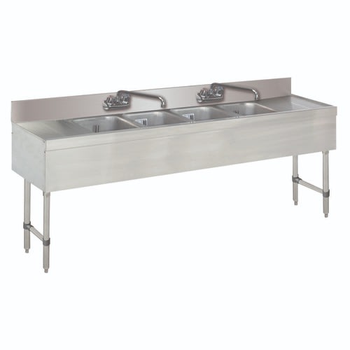 Advance Tabco SLB-74C-X Special Value Four Compartment Underbar Sink, 10" x 14" Bowls, with 18" Dual Drainboards