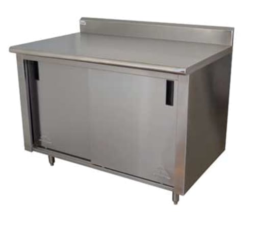 Advance Tabco ECK-SS-305M-X Enclosed Base Work Table, with 16 Gauge Type 304 Stainless Steel Top, Sliding Doors and 5" Backsplash - 60"W x 30"D x 40.5"H