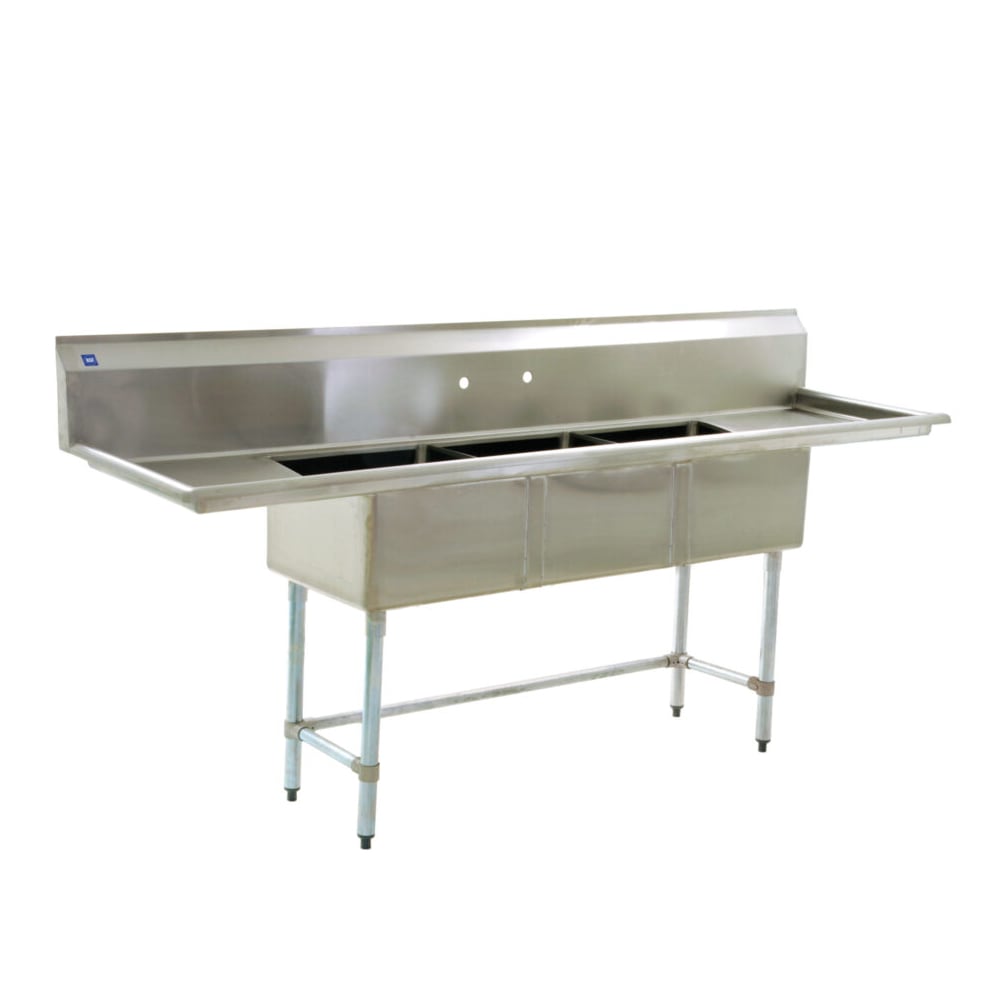 Eagle Group BPS-2472-3-24L-FC BPFC Series Three Compartment Sink, 24" x 24" Bowls, with 24" Left Drainboard