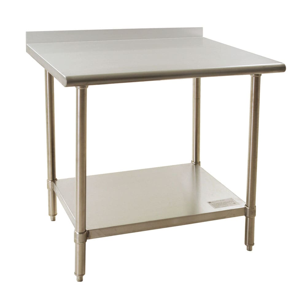 Eagle Group BPT-2436FL FL Series 36" x 24" Stainless Steel Work Table with 1-1/2" Backsplash, Galvanized Steel Legs and Undershelf