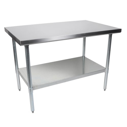 John Boos FBLG6024-X 60" x 24" Stainless Steel Economy Work Table with Flat Top, Galvanized Steel Legs and Undershelf