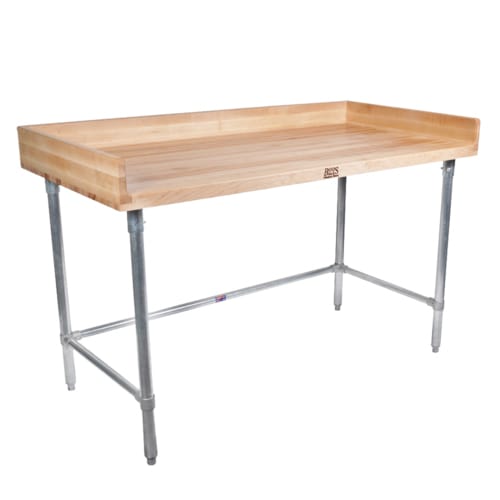 John Boos DNB08-X 60" x 30" Wood Baker's Top Work Table with Galvanized Steel Legs and Open Base